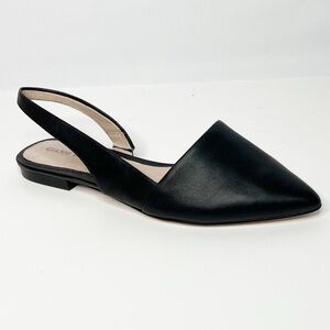 Gianni Bini Kiranne Black Leather Pointed Toe Slingback Flats Shoes Size 8